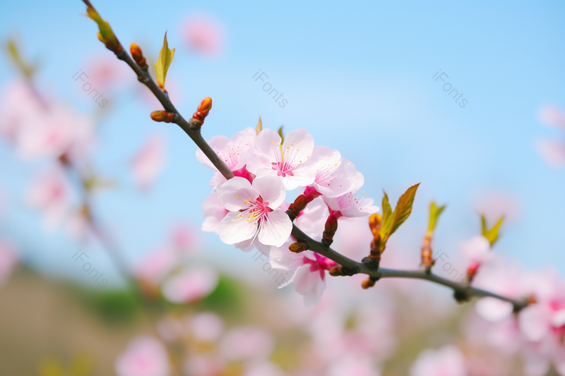 春天里数盛开的粉色桃花桃树枝抽出新芽,高清,摄影图,摄影图片,图片大全,摄影图免费下载